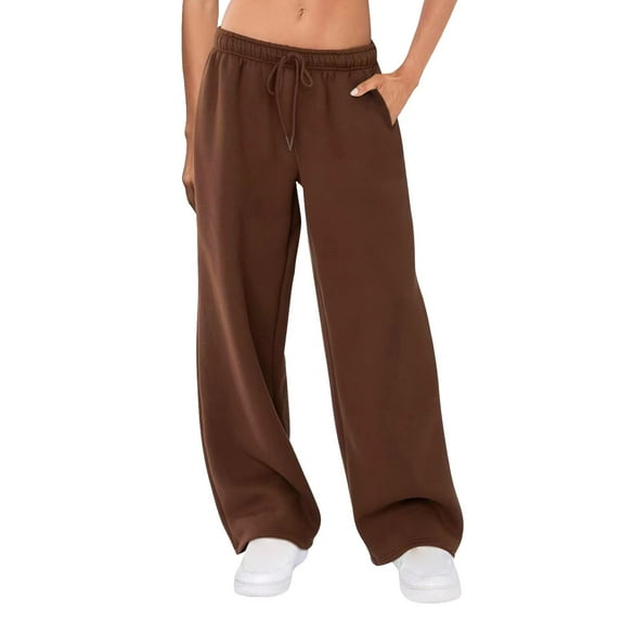 Baqcunre Womens Sweatpants,Ladies' Solid Color Drawstring Elastic Waist Casual Baggy Sports Pants,Women'S Pants,Wide Leg Pants Woman,Sweat Pants For Womens,Womens Clothes,Brown,S