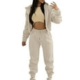 thumbnail image 1 of Baqcunre Womens Sweatpants Women'S Tracksuit Autumn And Winter Top Vest Pant Set Able Zipper Hooded Sweatshirt Pants Three Piece Set Joggers Pants For Women Womens Pants Khaki XXL, 1 of 8