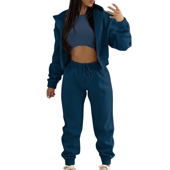 Baqcunre Womens Sweatpants Women'S Tracksuit Autumn And Winter Top Vest Pant Set Able Zipper Hooded Sweatshirt Pants Three Piece Set Joggers Pants For Women Womens Pants Navy XL