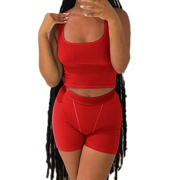 Baqcunre Womens Sweatpants Workout Sets Two Piece Outfits For Women Ribbed Crop Tank Top High Waist Leggings Active Wear Joggers Pants For Women Women'S Pants Red 1 M