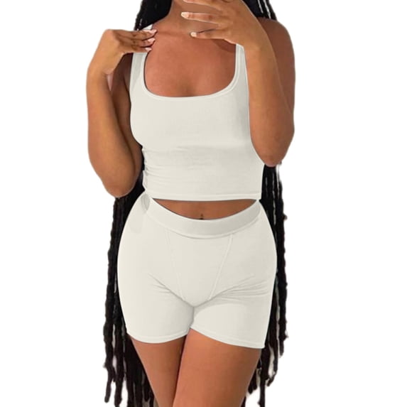 Baqcunre Womens Sweatpants Workout Sets Two Piece Outfits For Women Ribbed Crop Tank Top High Waist Leggings Active Wear Joggers Pants For Women Women'S Pants White S