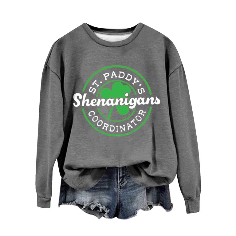 Baqcunre Womens Sweatshirt Green Luck Shenanigans Coordinator Print Casual Sweatshirt Womens Clothes Crewneck Sweatshirts Graphic Sweatshirts for