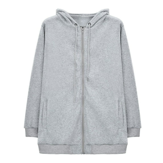 Baqcunre Womens Sweatshirt Womens Oversized Zip Up Hoodie Baggy Loose Zipper Hooded Sweatshirt Coat with Double Pockets Jacket Jackets for Women Womens Hoodies Zip Up Hoodie Women Grey L