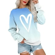 Baqcunre Womens Sweatshirt,Valentine's Day Gradual Change Printing Long Sleeve Round Neck Sweater,Women's Fashion Hoodies & Sweatshirts Graphic Sweatshirts for Women Crewneck Sweatshirts White L