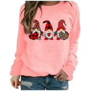 Baqcunre Womens Sweatshirt Women's Casual Valentine's Day Heart Lulusi Print Round Neck Sweatshirt Top Womens Long Sleeve Tops Graphic Sweatshirts for Women Crewneck Sweatshirts Pink XXL