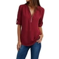 thumbnail image 1 of Baqcunre Womens Tops Button Women Ladies Clothing Loose Shirt Chiffon Zipper Long Sleeves Plus Size Tops Shirts for Women Going Out Tops for Women Tops for Women Trendy Wine L, 1 of 8