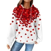 Baqcunre Womens Tops Hoodies Heart Pattern Long Sleeve Casual Drawstring Valentine's Day Pullover Tops(Red S-4XL),Womens Sweatshirt Womens Hoodies Graphic Hoodies Valentine'S Day Shirts For Women