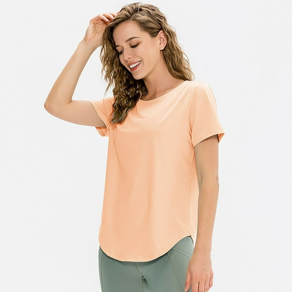 Baqcunre Womens Tops,New Loose Yoga Breathable Sports Casual Elastic Quick Drying Top T Shirt Workout Tops for Women,Gym Tops for Women Shirts for Women Beige S-XXL