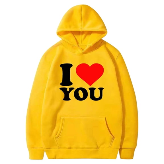 Baqcunre Womens Tops Print Hooded Pullover Unisex Fleece Pocket Long Sleeve Loose Sweatershirt(Yellow S-3XL),Womens Sweatshirt Womens Hoodies Graphic Hoodies Valentine'S Day Shirts For Women