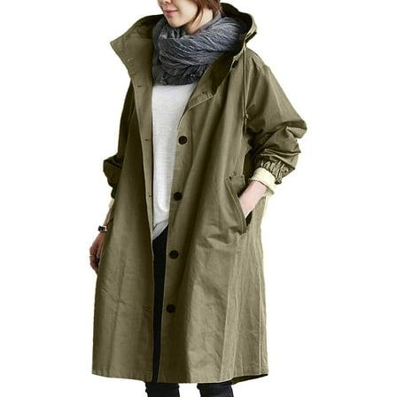 Baqcunre Womens Water Proof Jacket, Women's Casual Trench Coat Mid-Length Long-Sleeved Jacket 1Pc Jacket Army Green L