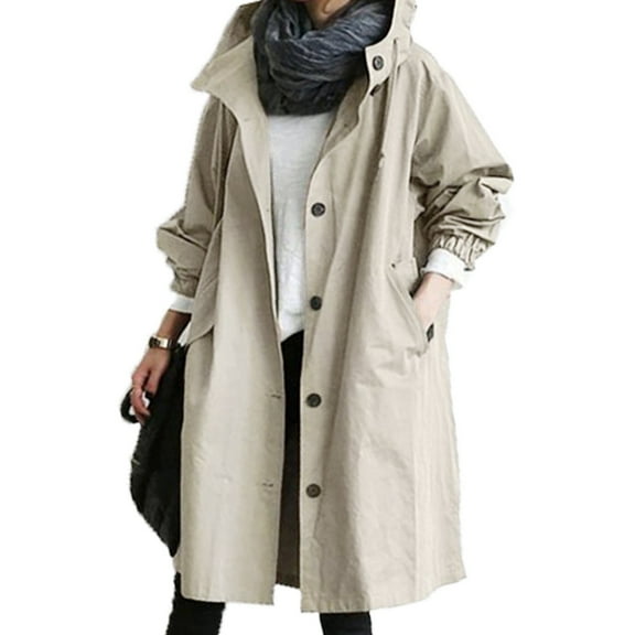 Baqcunre Womens Water Proof Jacket, Women's Casual Trench Coat Mid-Length Long-Sleeved Jacket 1Pc Jacket Khaki 5XL