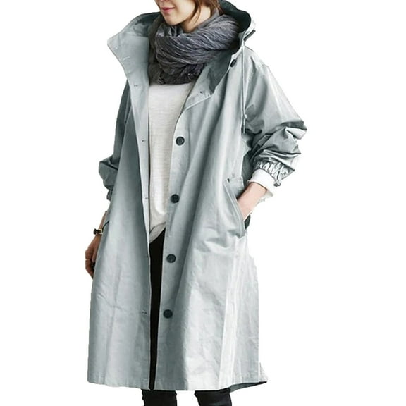 Baqcunre Womens Water Proof Jacket, Women's Casual Trench Coat Mid-Length Long-Sleeved Jacket 1Pc Jacket Light Blue 2XL