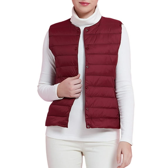 Baqcunre Womens Winter Coats Women's Collarless Down Wear Vest V Neck Light Light Down Jacket Warm Coat Plus Size Vest Womens Jacket Womens Fall Fashion 2023 Red 2 XL