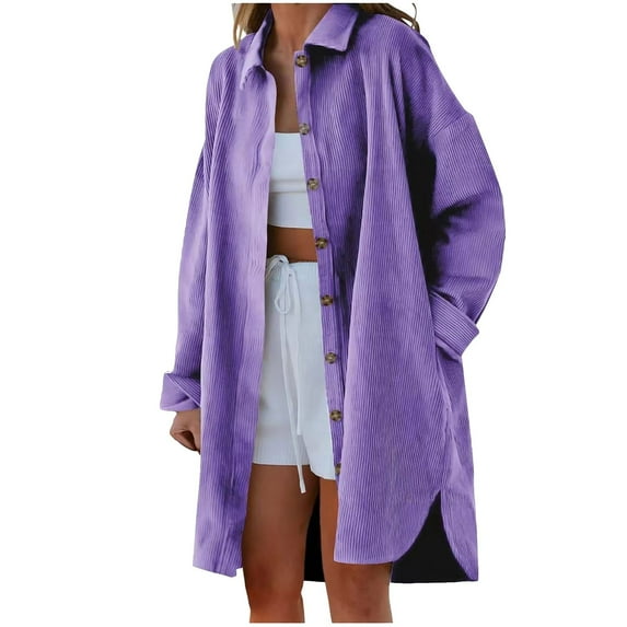 Baqcunre Womens Winter Coats Women's Solid Color Long Sleeve Comfortable Casual Loose Shirt Jacket Womens Jacket Womens Fall Fashion 2023 Purple M