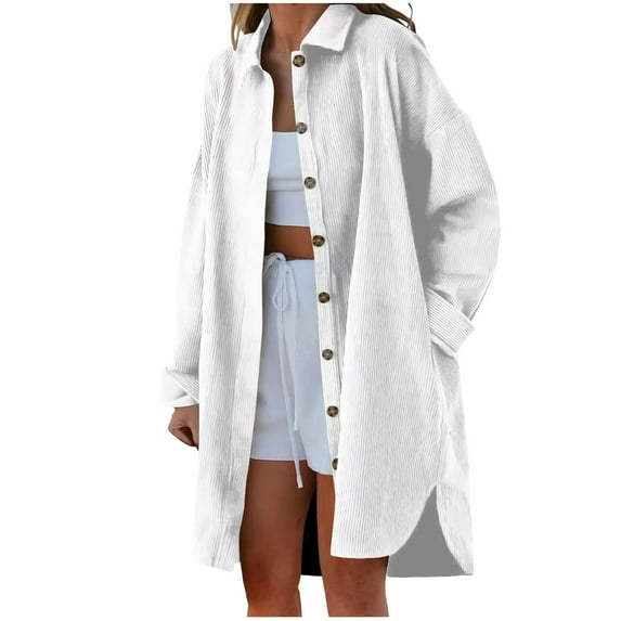 Baqcunre Womens Winter Coats Women's Solid Color Long Sleeve Comfortable Casual Loose Shirt Jacket Womens Jacket Womens Fall Fashion 2023 White S