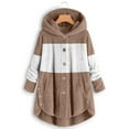 thumbnail image 1 of Baqcunre Womens Winter Coats Women's Spliced Button Pocket Split Fashion Casual Long Sleeve Plush Coat Fleece Jacket Fall Outfits Khaki 3XL, 1 of 5