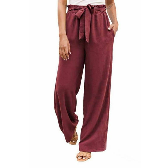 Baqcunre Work Pants For Women Wide Leg Pants For Women High Waisted Tied Belt Palazzo Pants Baggy Flowy Summer Beach Pants With Pockets Flare Pants Pants For Women Red S