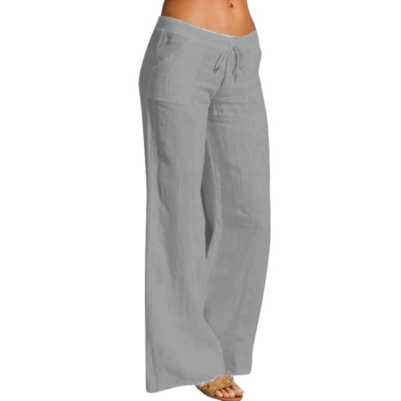 Baqcunre Work Pants For Women Women Casual Cotton Elastic Waist Drawstring Long Wide Leg Pants Linen Pants Women'S Pants Grey XL