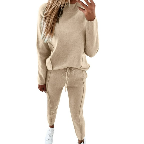 Baqcunre Work Pants For Women Women'S Hooded Sports Sweatshirt Set Two Piece Top Pant Round Neck Workout Sets For Women Pants For Women Beige L