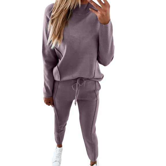 Baqcunre Work Pants For Women Women'S Hooded Sports Sweatshirt Set Two Piece Top Pant Round Neck Workout Sets For Women Pants For Women Purple XXL