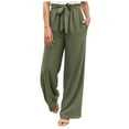 thumbnail image 1 of Baqcunre Work Pants For Women Wide Leg Pants For Women High Waisted Tied Belt Palazzo Pants Baggy Flowy Summer Beach Pants With Pockets Flare Pants Pants For Women Army Green L, 1 of 6