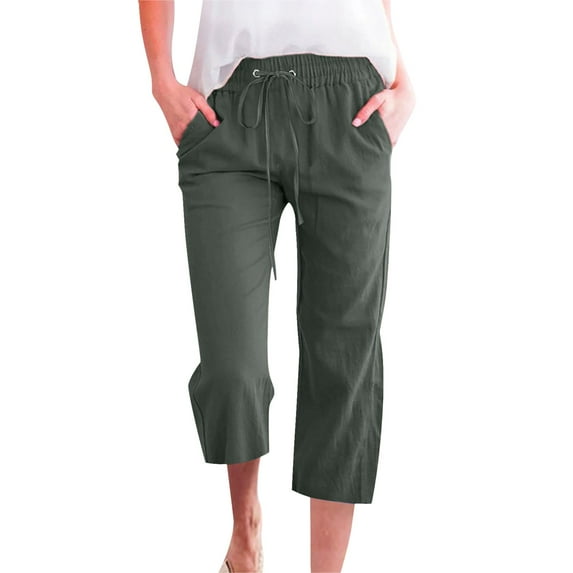 Baqcunre Work Pants For Women Women High Waisted Wide Leg Pants Drawstring Elastic Trousers Comfy Straight Leg Long Pants With Pockets Linen Pants Pants For Women Army Green L