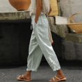 thumbnail image 1 of Baqcunre Work Pants For Women Women Suitable High Waist Pants Drawstring Capri Pants With Pockets Wide Leg Cropped Pants For Women Linen Pants Women'S Pants Grey S, 1 of 6