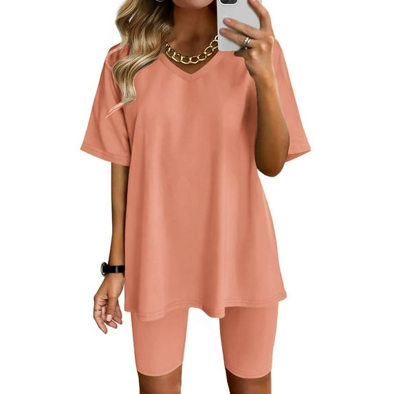 Baqcunre Workout Sets for Women Two Piece Outfits Short Sleeve Tops Short Pants Running Yoga Sport Sets Womens Fashion Outfits for Women Two Piece Sets for Women Womens Clothes Orange L