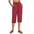 thumbnail image 1 of Baqcunre Workout Shorts Womens Women Fashion Cotton Flax Elastic Long Pants Beach Leisure Trousers Womens Sweatpants Pants For Women Wine 3XL, 1 of 4