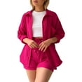 thumbnail image 1 of Baqcunre Workout Shorts Womens Women'S Spring Collar Long Sleeve Shirt High Waist Drawstring Shorts Large Set Lounge Sets For Women Pants For Women Hot Pink XXL, 1 of 4