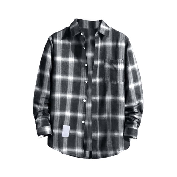 Baqcunre long sleeve shirts for men Men's Button Down Regular Fit Long Sleeve Plaid Flannel Casual Shirts Black,5XL