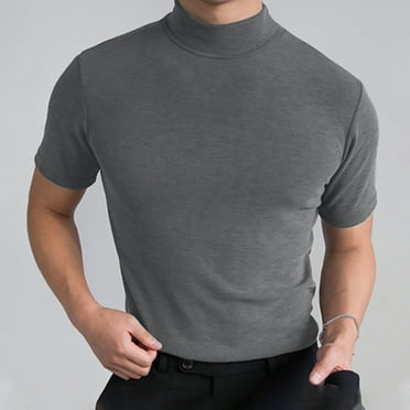 Baqcunre mens shirts T Shirt Short Sleeve Basic Mock Turtleneck Slim Fit Undershirt Pullover Thermal Solid Tops Grey,XL