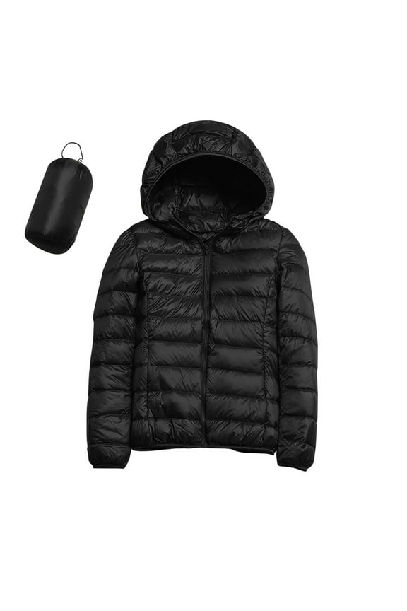 puffer jacket womens Women's Packable Hooded Down Jacket Ultra Light Insulated Puffer Coat Water Resistant Black,L