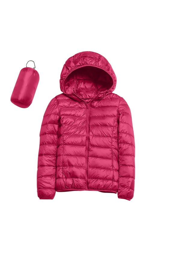 puffer jacket womens Women's Packable Hooded Down Jacket Ultra Light Insulated Puffer Coat Water Resistant Hot Pink,2XL
