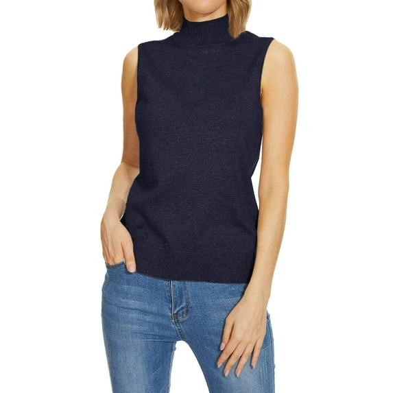Baqcunre sweaters for women Sleeveless Mock Neck Tops for Women Sweater Knit Turtleneck Soft Basic Vest Tank Lightweight Black,XL