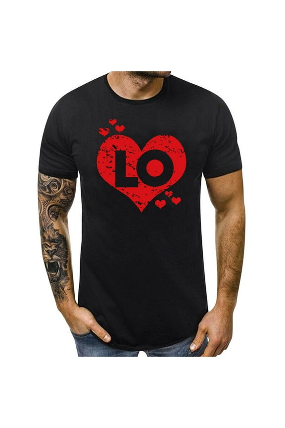 valentines day shirts women, Mens T Shirt Sleeve Round Top Couple Men'S Comfortable Day Short Valentine'S Simple T-Shirt Neck Printed Sweet Sweatshirts For Men Tops For Men Black L
