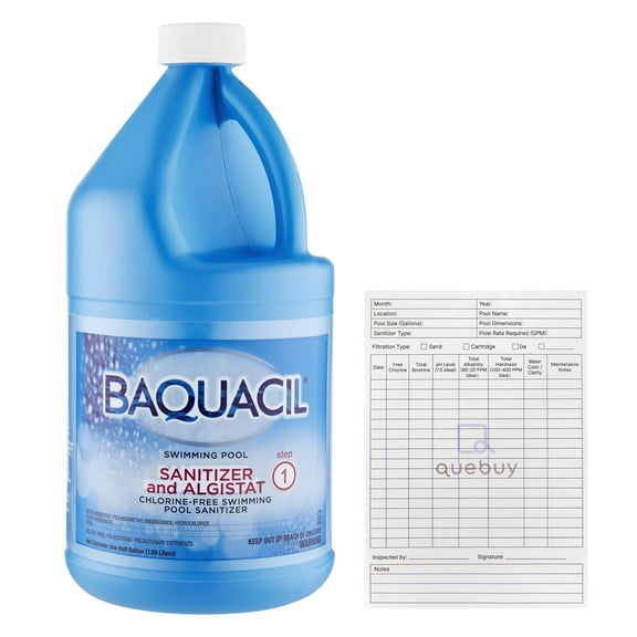 Baquacil Sanitizer & Algistat 0.5 Gal - Chlorine-Free Swimming Pool Sanitizer + QueBuy Pool Log Book