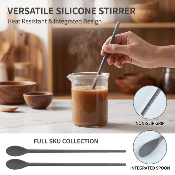 Bar Accessories for The Home Bar Set, Stir Sticks for Coffee Bar, Cocktail Stirrers, Silicone Cooking Spoons, 2 Pack 12 X 1 Inch One-Piece Extended Silicone Stir Spoons, High
