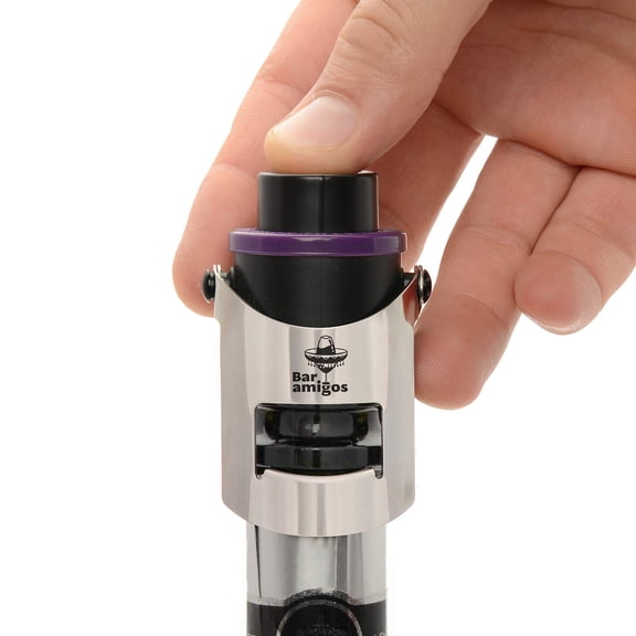 Bar Amigos Champagne Pressure Stopper Purple - Saver Pump Sealer Preserver With Patented Technology Keep Your Bottle of Sparkling Wine Fresh for 7 Days Plus 3 Year Satisfaction Guarantee