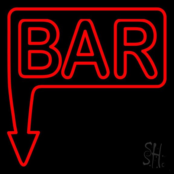 Bar With Arrow Red LED Neon Sign 24 x 24 - inches, Clear Edge Cut Acrylic Backing, with Dimmer - Bright and Premium built indoor LED Neon Sign for Bar decor.