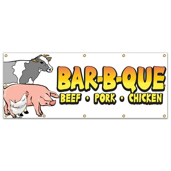 Bar-B-Que Beef Pork Chicken 120" Banner Concession Stand Food Truck Single Sided