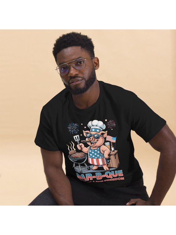 Bar-B-Que Tastes Like Freedom USA 4th Of July Independence Graphic classic tee (Black, M)