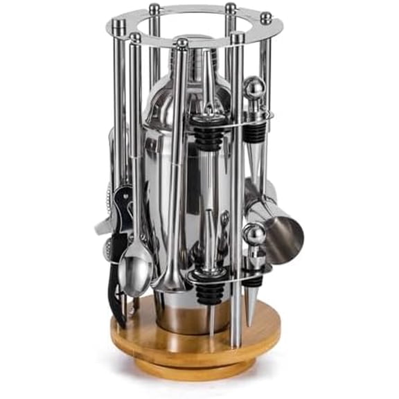 Bar Bartender Tool : 13-Piece Tool Set, Bar Cocktail Shaker Set for Perfect Bartender Kit with Rotating Stand(Silver)$$Home Decor, Kitchen, & Other