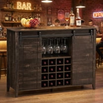 Bar Cabinet, 47" Buffet Server Sideboard with Sliding Barn Doors, Farmhouse Storage Cabinet Cupboard Table with Adjustable Shelf for Kitchen, Dining Room (Dark Brown)