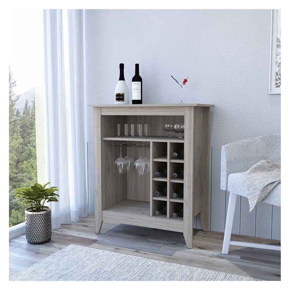 Bar Cabinet Castle, Wine Storage Cabinet with Shelf, Light Gray - 6 Wine Bottle Cubbies, Home Bar Furniture, Open Display Shelf