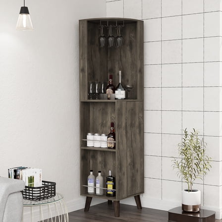 Bar Cabinet Corner In Dark Brown - Cup Rack, Shelves For Drinks Modern Closet Rack And Shelf Shine