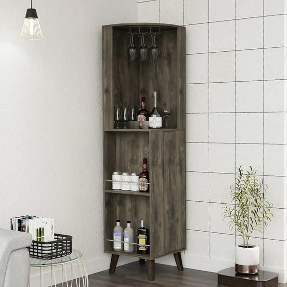 Bar Cabinet Corner In Dark Brown - Cup Rack, Shelves For Drinks Modern Closet Rack And Shelf Shine