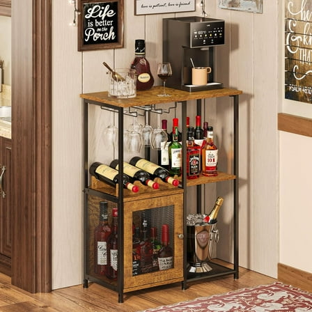 Bar Cabinet with Detachable Wine Rack, Liquor Shelf for Home Bar, Mini Bar Table with Glass Holder for Small Spaces