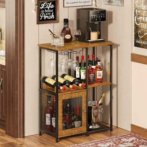 Bar Cabinet with Detachable Wine Rack, Liquor Shelf for Home Bar, Mini Bar Table with Glass Holder for Small Spaces