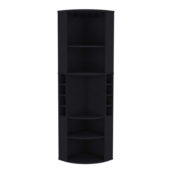 Bar Cabinet | Elevated Glass Rack for Easy Access, Space-Efficient Corner Storage | Engineered Wood Construction | Solves Mixology Storage and Assembly Hassles